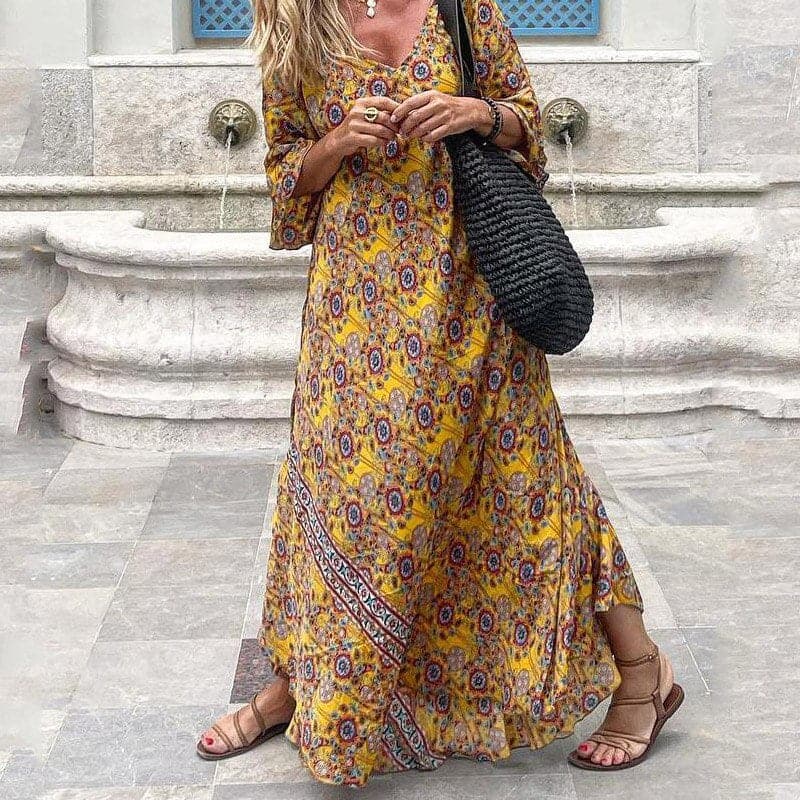 Elena™ | Robe Maxi Élégante à Col V