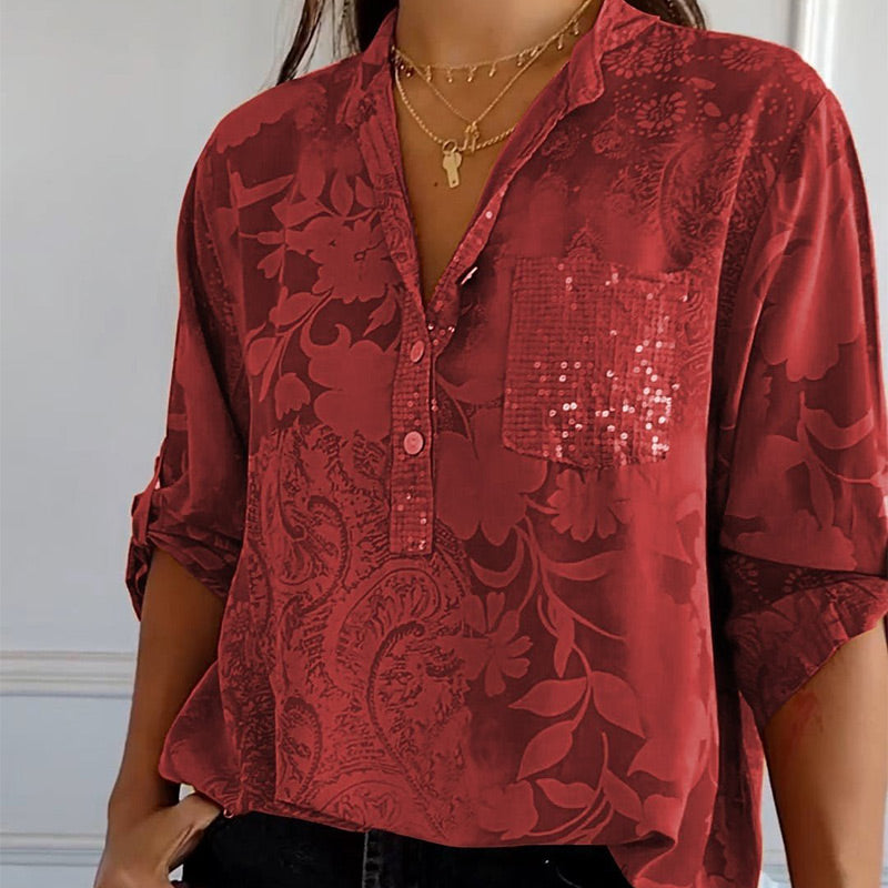 Carla™ | Blouse Imprimée à Manches Roulables