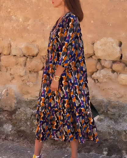 Nathalie™ | Robe Rétro Imprimée à Col en V