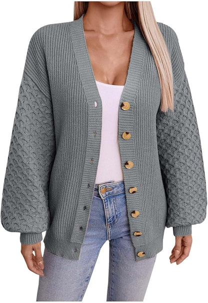 Eva™ | Gilet Tricoté Oversized avec Col en V et Boutons