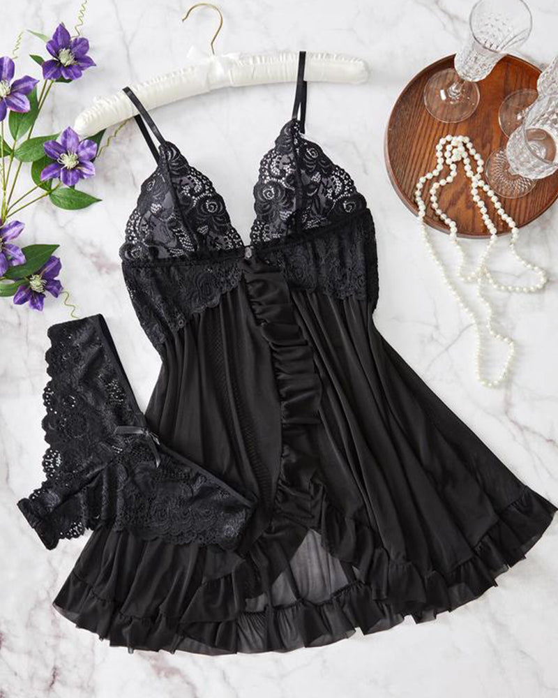 Nina™ | Ensemble de Nuisette en Dentelle Transparente