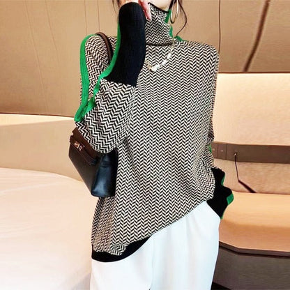 Malou™ | Pull à col montant avec des rayures contrastées saisissantes