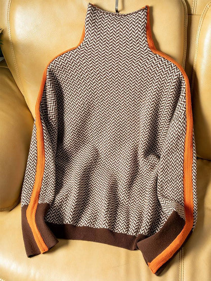 Malou™ | Pull à col montant avec des rayures contrastées saisissantes