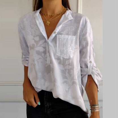 Carla™  | Blouse Imprimée à Manches Roulables