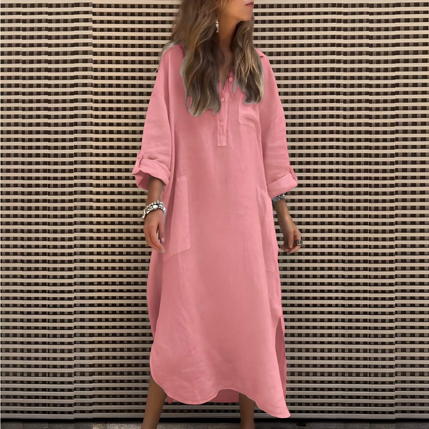 Cléa™ | Robe Longue Unicolore à Manches Longues