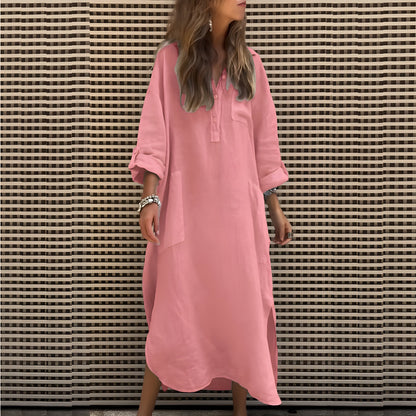Cléa™ | Robe Longue Unicolore à Manches Longues